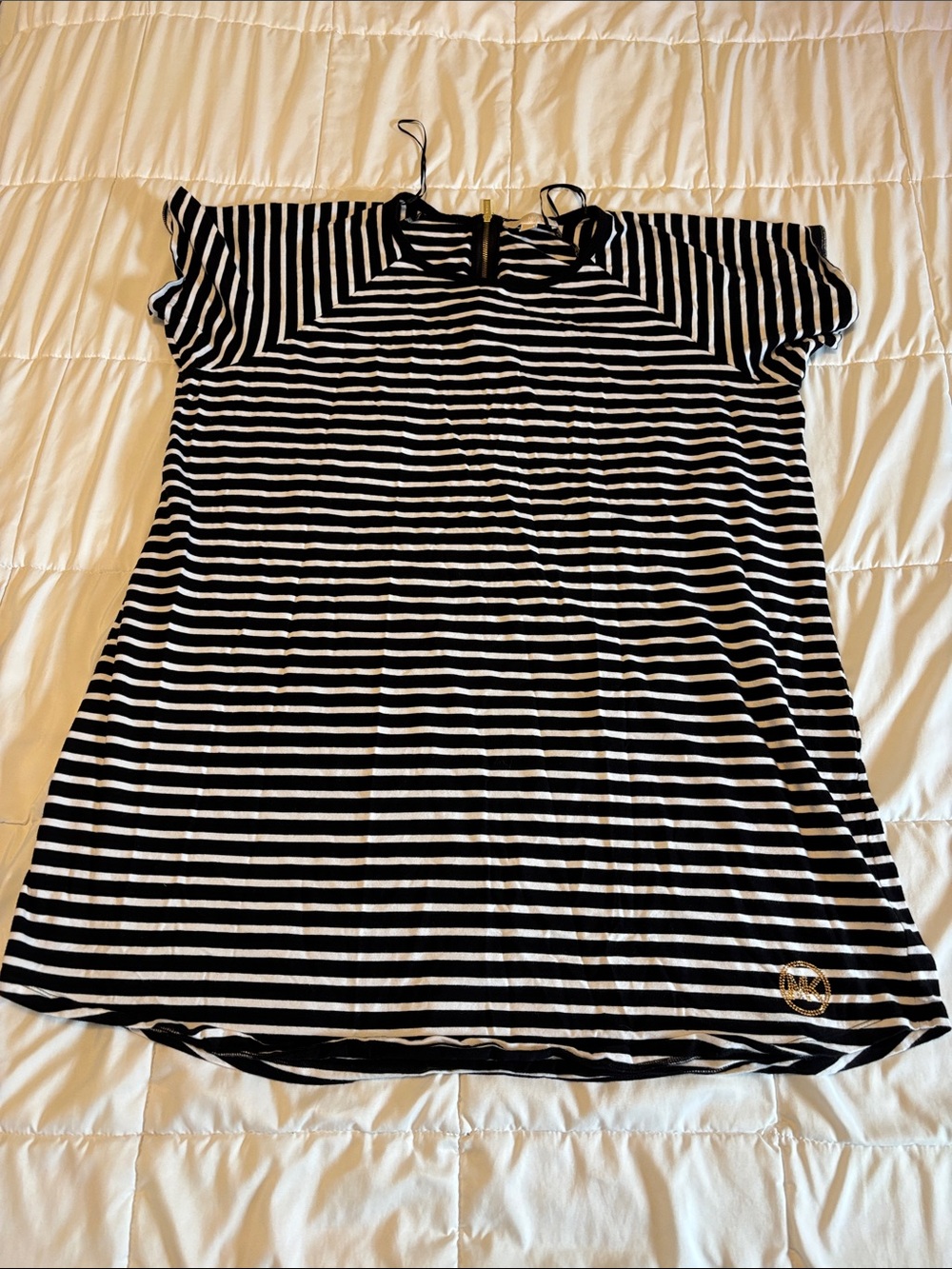 Michael Kors Black & White Horizontal Stripe Midi Dress